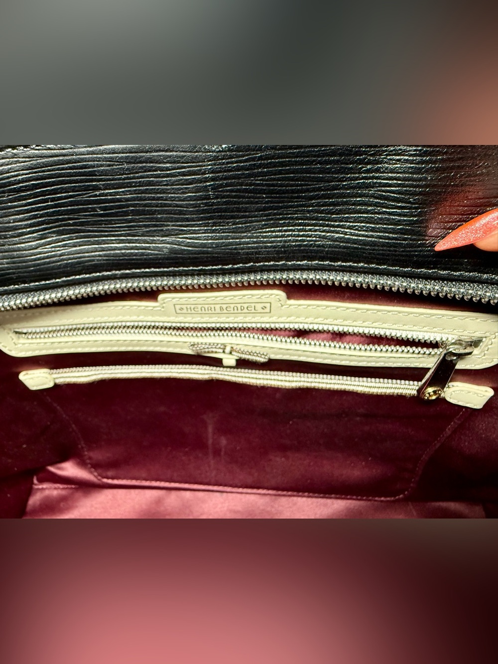 Rare Henri Bendel A-List Satchel – Black Embossed Leather | Zipper Expansion - Picture 9 of 10
